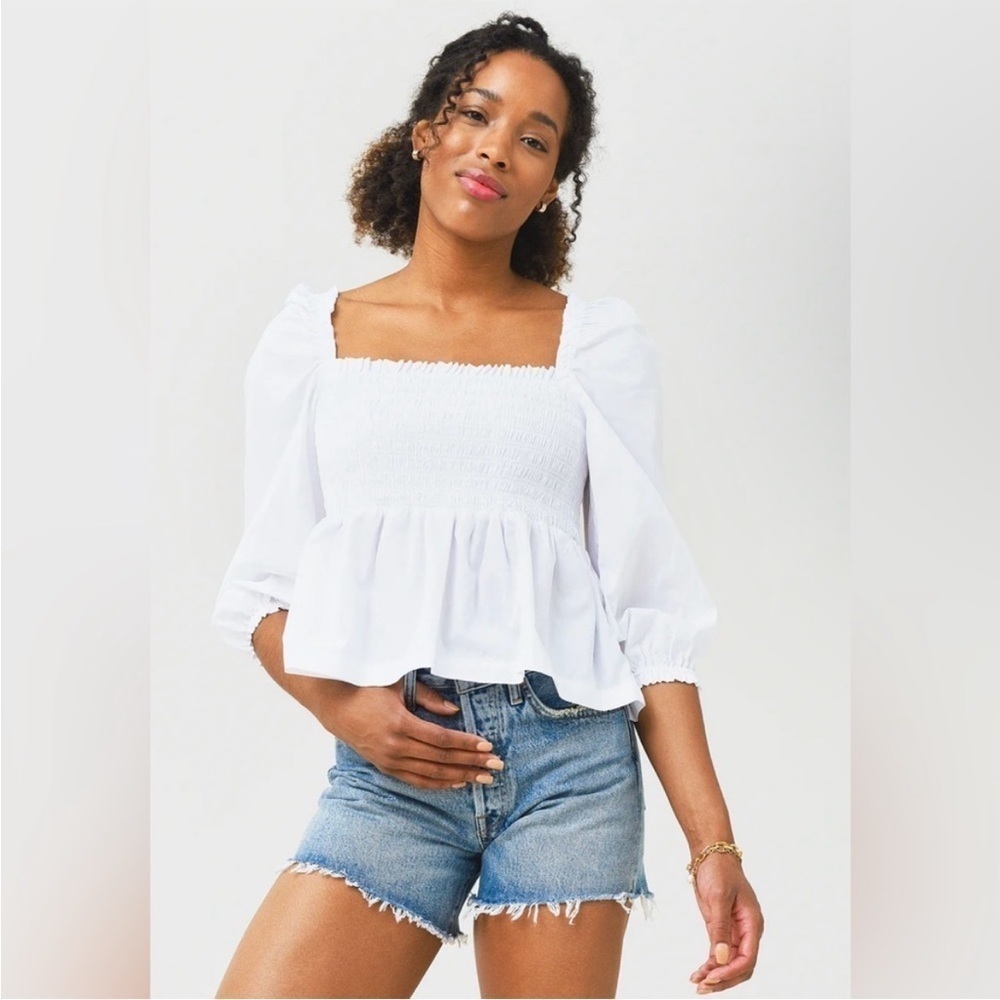 BIRDS OF PARADIS BY TROVATA ALIZE PEASANT BLOUSE SIZE L CLASSIC WHITE NWT